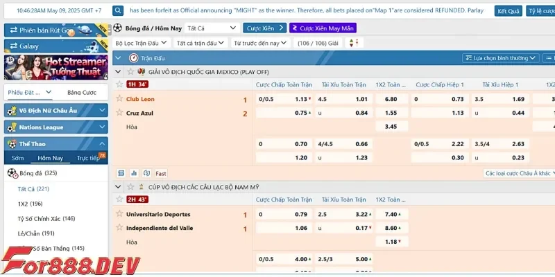 Nền tảng cung cấp đầy đủ các trận đấu từ trong nước đến quốc tế cho người chơi