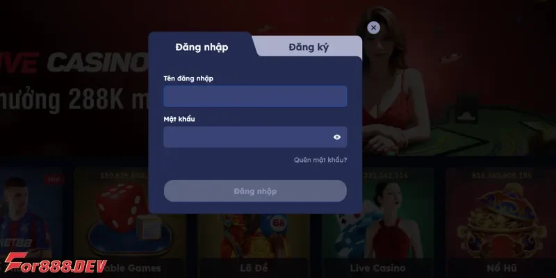 Điền thông tin vào biểu mẫu đăng nhập For88