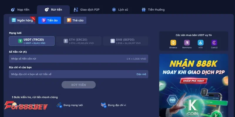 Hướng dẫn quy trình rút tiền tại For88 chi tiết nhất